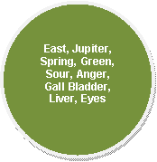 Oval: East, Jupiter, Spring, Green, Sour, Anger, Gall Bladder, Liver, Eyes